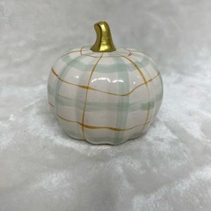 Ceramic Teal and Orange Plaid Pumpkin